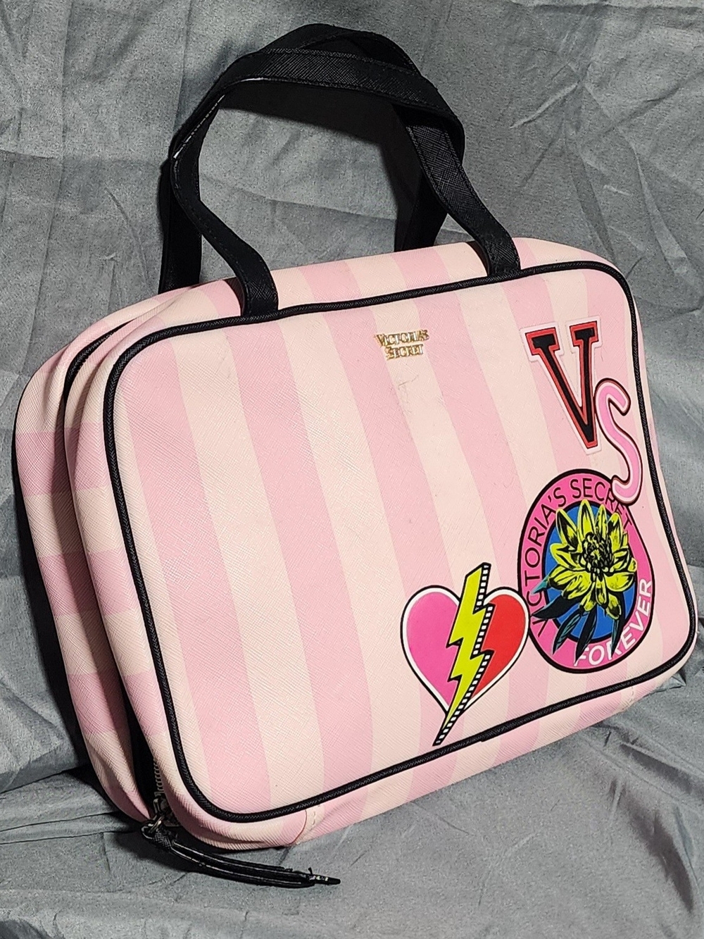 Victoria's Secret VS Patch Jetsetter Pink Travel Case Makeup Bag Cosmetic Bag